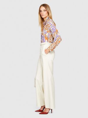 Sisley - Geniş Paça Yüksek Belli Saten Pantolon Kadın Bej Pantolon - 323A4ZY7LF03L