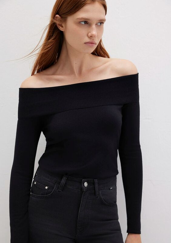 Mavi - GENİŞ YAKA KAZAK Kadın Siyah Kazak - M1710391