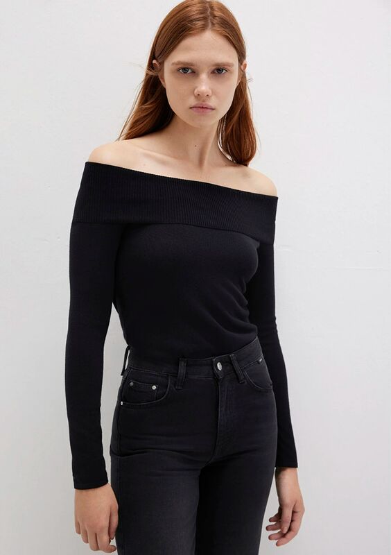 GENİŞ YAKA KAZAK Kadın Siyah Kazak - M1710391