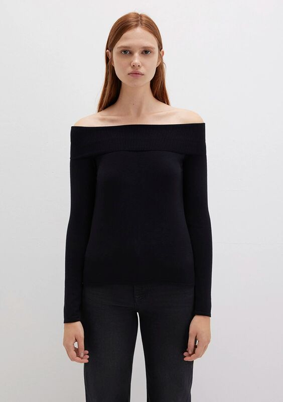 GENİŞ YAKA KAZAK Kadın Siyah Kazak - M1710391