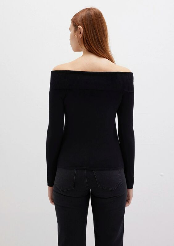 GENİŞ YAKA KAZAK Kadın Siyah Kazak - M1710391