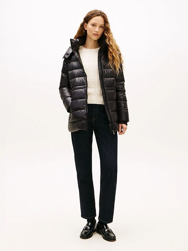 Tommy Hilfiger - GLOSS HW DOWN WAIST REG COAT Kadın Siyah Mont - WW0WW47355