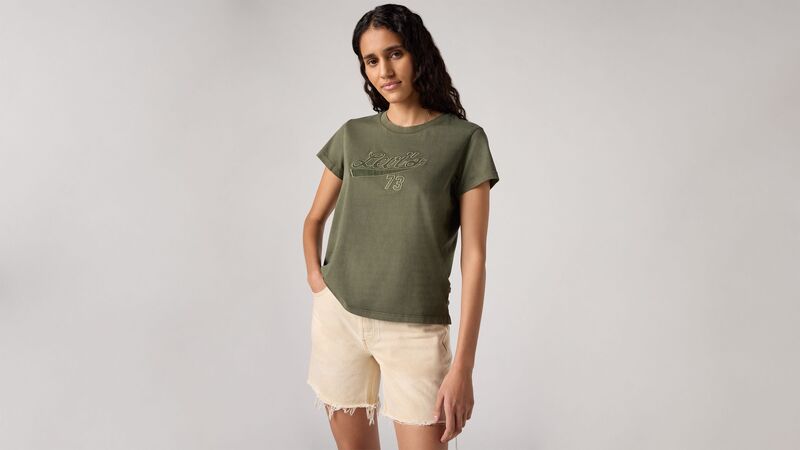 GRAPHIC BOXY TSHIRT SATIN SCRIPT DEEP D Kadın Yeşil T-Shirt - A8804