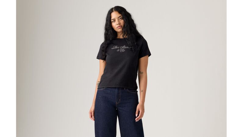 Levi's - GRAPHIC CLASSIC TEE RHINESTONE SCRIPT TE Kadın Siyah T-Shirt - A2226