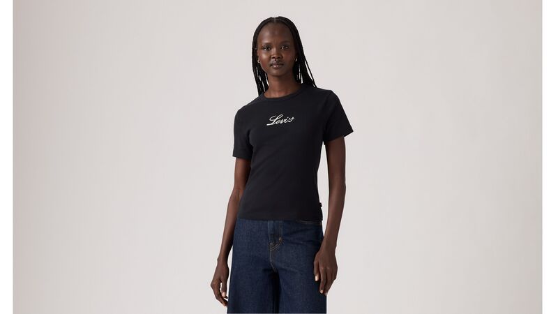 Levi's - GRAPHIC RICKIE TEE LEVI'S SCRIPT Kadın Siyah T-Shirt - 17944