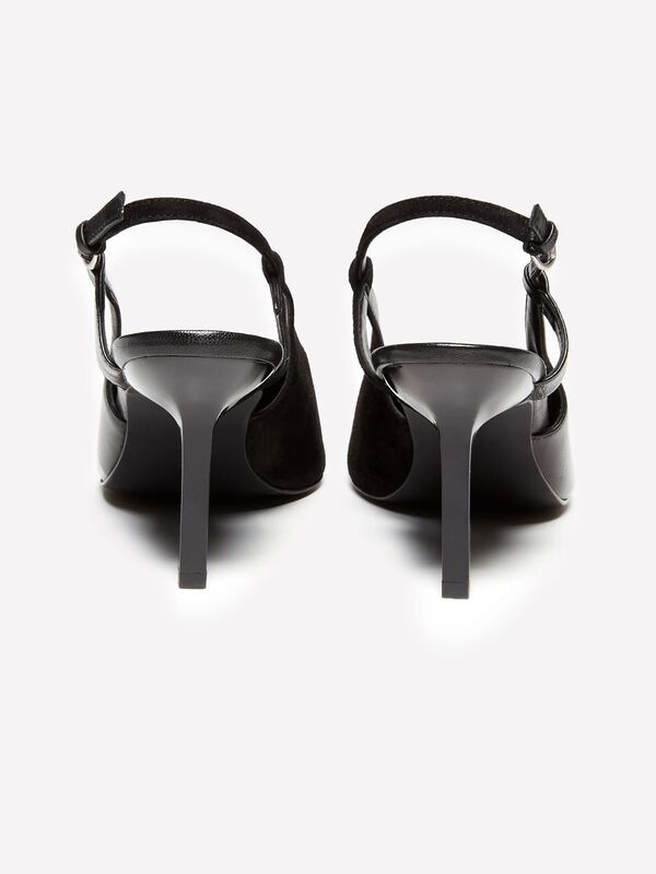 Hakiki Süet Detaylı Sivri Burun Arkası Açık Topuklu Sandalet Kadın Siyah Sandalet - 325A8Y99WD039