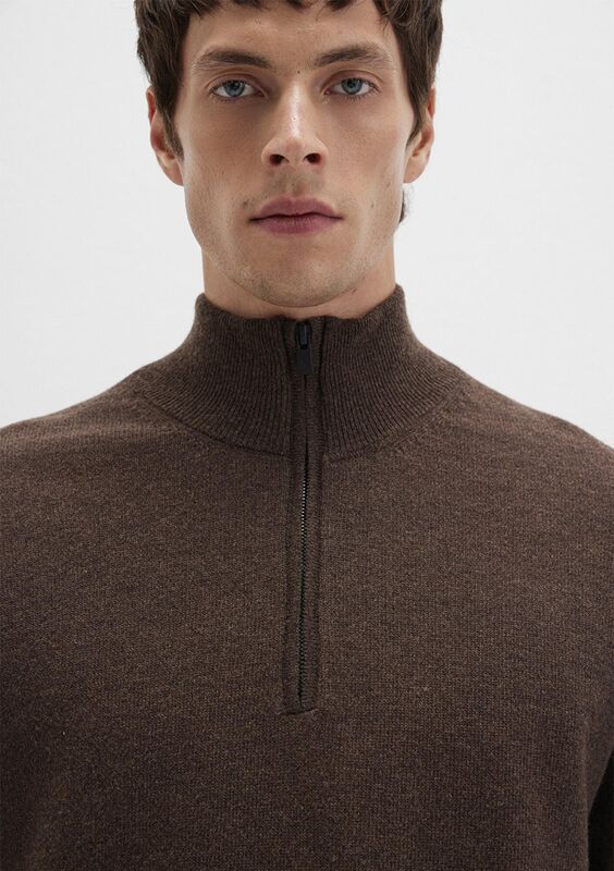 HALF ZIP KAZAK Erkek Kahverengi Kazak - M0710371