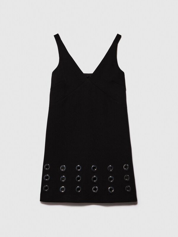 Halka Detaylı V Yaka Askılı Mini Elbise Kadın Siyah Elbise - 324P4FZXLV05H