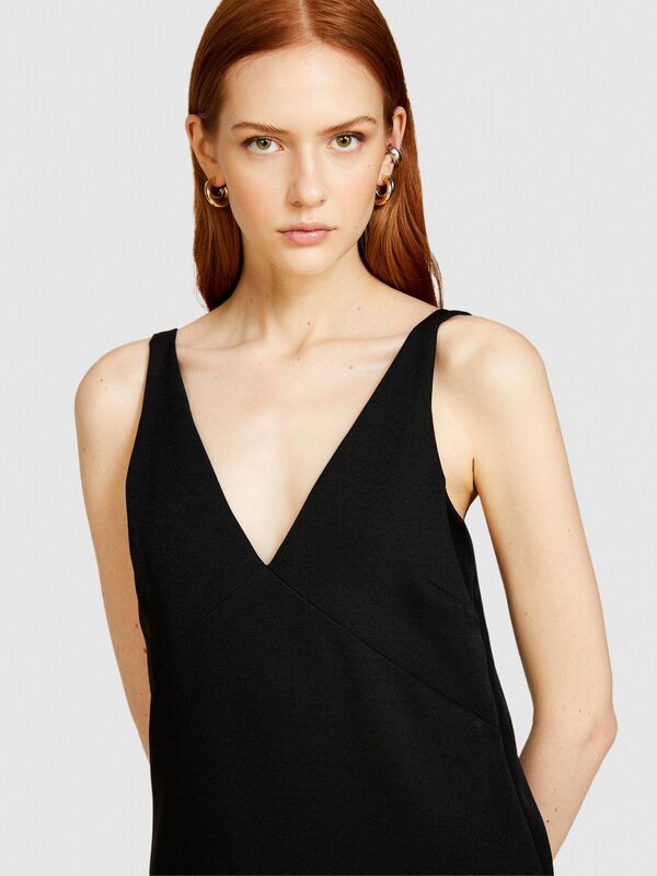 Halka Detaylı V Yaka Askılı Mini Elbise Kadın Siyah Elbise - 324P4FZXLV05H