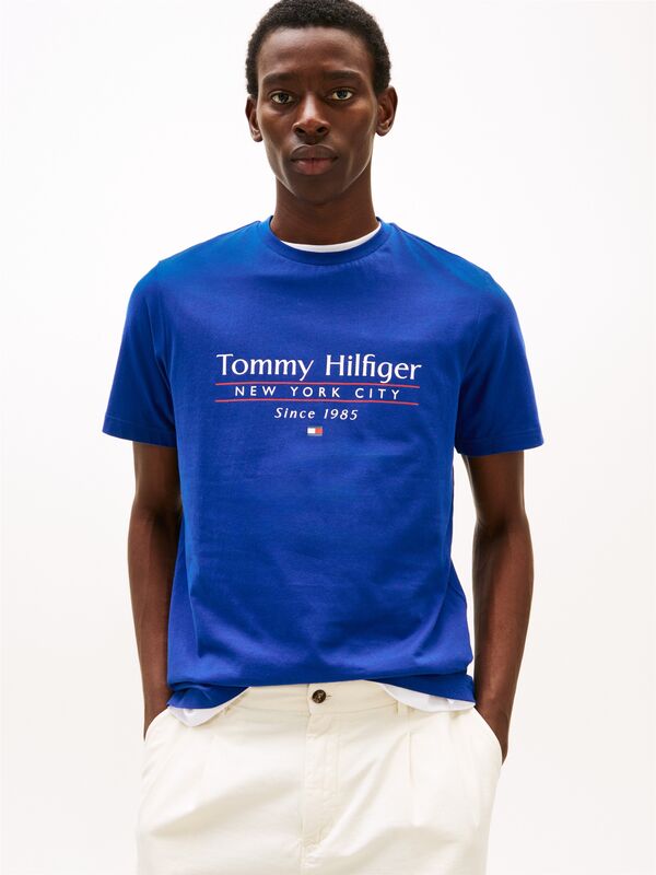 HILFIGER CENTER STACK TEE Erkek Mavi T-Shirt - MW0MW38621