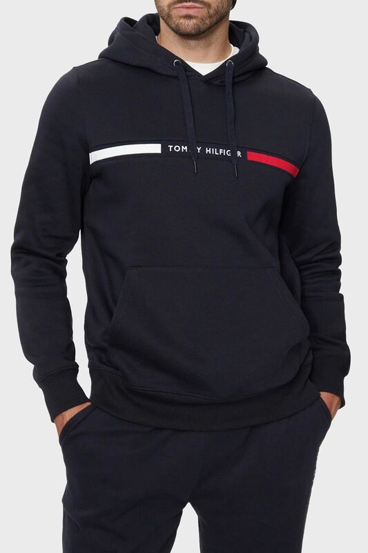 Tommy Hilfiger - HILFIGER CHEST INSERT HOODY Erkek Mavi Kazak - MW0MW37361