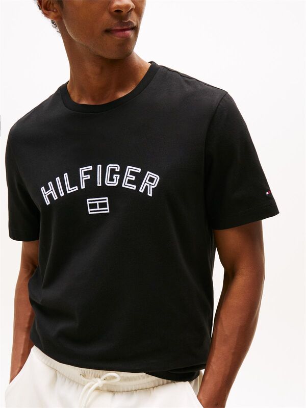 HILFIGER FLOCK TEE Erkek Siyah T-Shirt - MW0MW39357