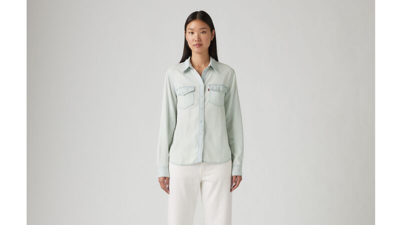 Levi's - ICONIC WESTERN PLUNGE POOLE Kadın Mavi Gömlek - 16786