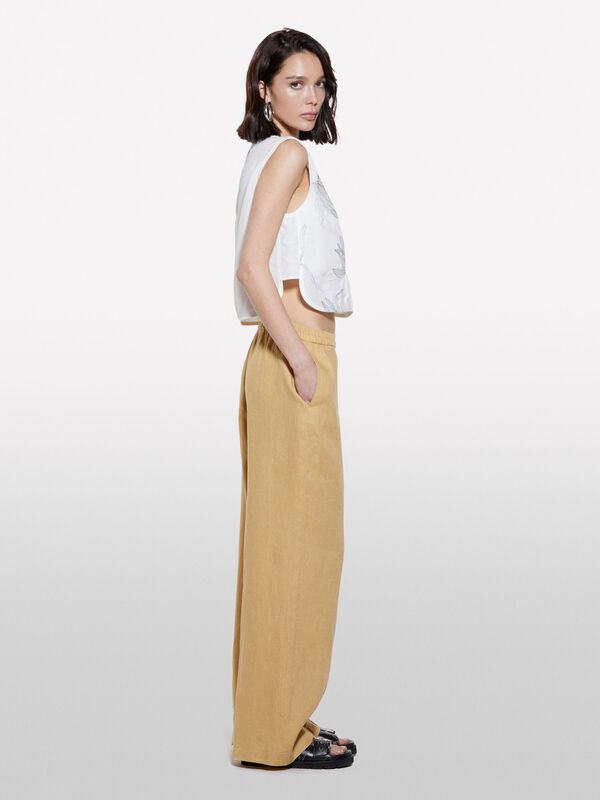 İşlemeli Astarlı Bisiklet Yaka Kolsuz Üst Kadın Mavi Bluz - 325P5HZELH01L