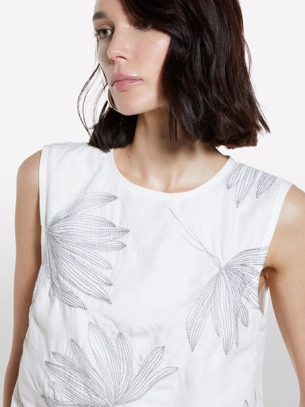 İşlemeli Astarlı Bisiklet Yaka Kolsuz Üst Kadın Mavi Bluz - 325P5HZELH01L