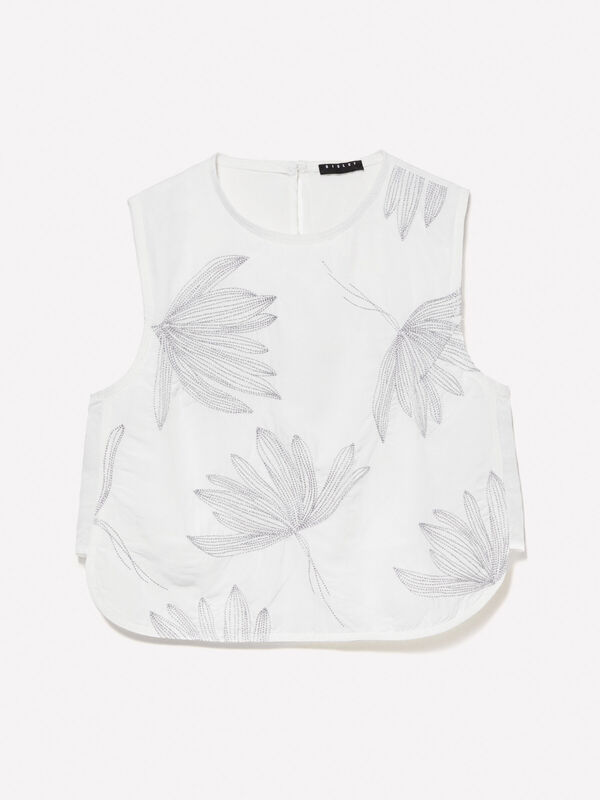 İşlemeli Astarlı Bisiklet Yaka Kolsuz Üst Kadın Mavi Bluz - 325P5HZELH01L