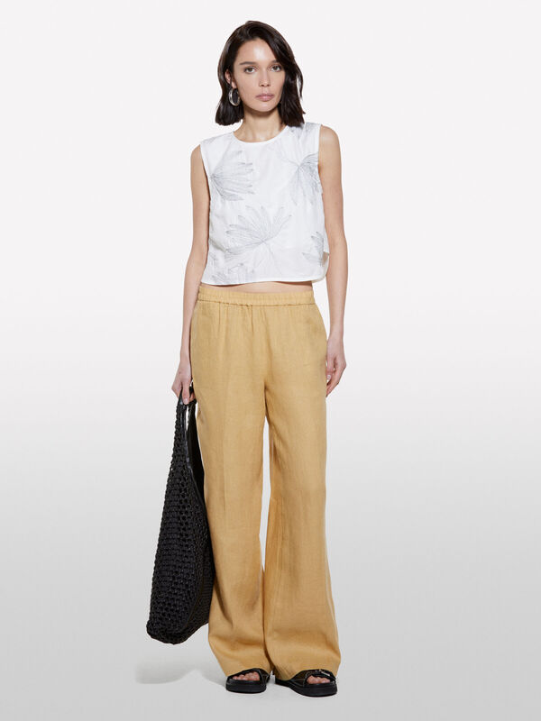 İşlemeli Astarlı Bisiklet Yaka Kolsuz Üst Kadın Mavi Bluz - 325P5HZELH01L