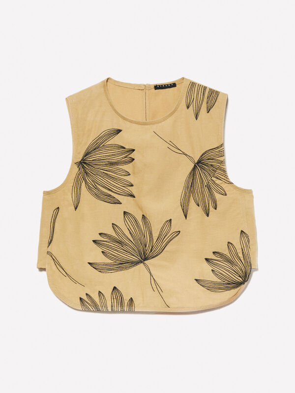 Sisley - İşlemeli Astarlı Bisiklet Yaka Kolsuz Üst Kadın Mavi Bluz - 325P5HZELH01L