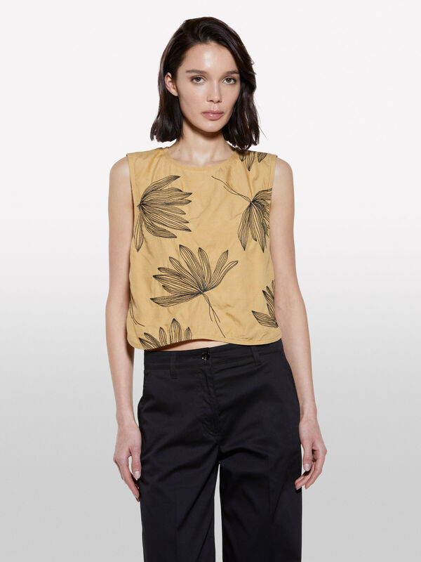 İşlemeli Astarlı Bisiklet Yaka Kolsuz Üst Kadın Mavi Bluz - 325P5HZELH01L