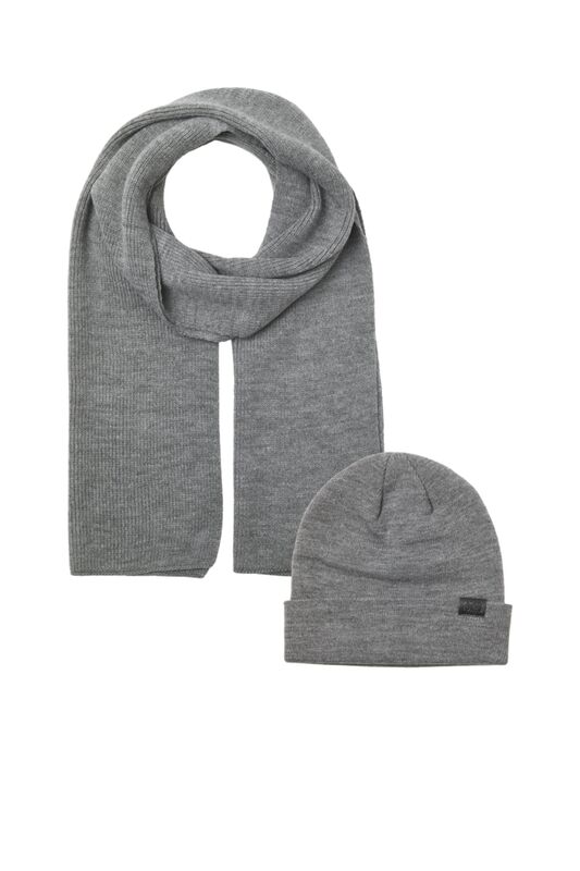 Jack & Jones - JACJOLLY KNIT GIFTBOX Erkek Gri Atkı Bere Eldiven - 12163827