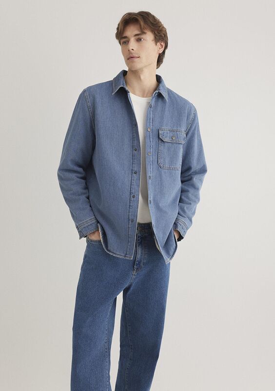JEREMY Erkek Mid Blue Sherpa Classic Denim Gömlek - M0211186