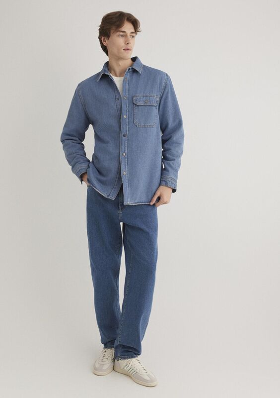 JEREMY Erkek Mid Blue Sherpa Classic Denim Gömlek - M0211186
