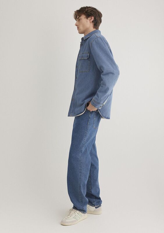 JEREMY Erkek Mid Blue Sherpa Classic Denim Gömlek - M0211186