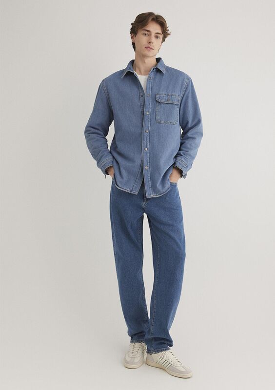 JEREMY Erkek Mid Blue Sherpa Classic Denim Gömlek - M0211186