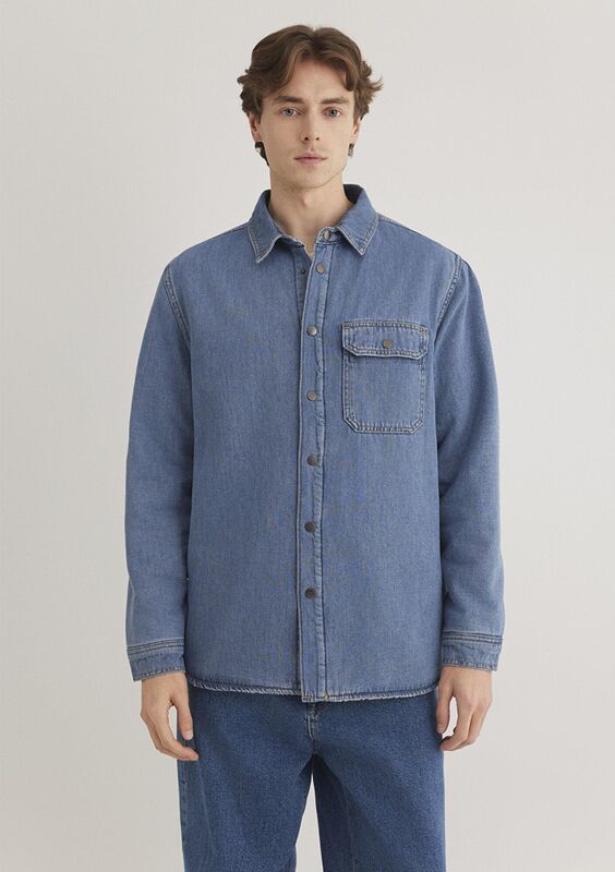 JEREMY Erkek Mid Blue Sherpa Classic Denim Gömlek - M0211186