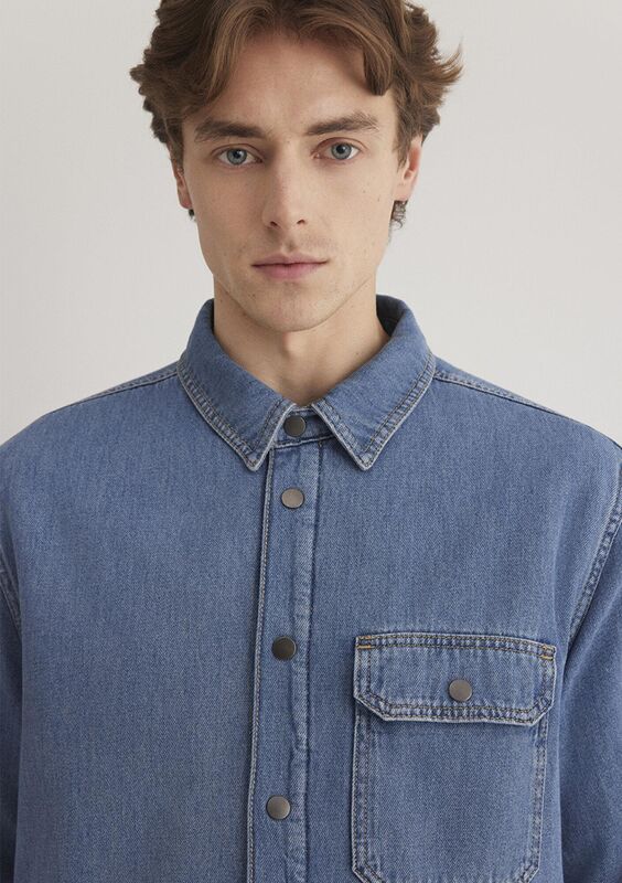 JEREMY Erkek Mid Blue Sherpa Classic Denim Gömlek - M0211186