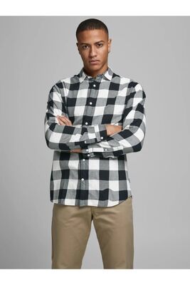 Jack & Jones - Jjegıngham Twill Shirt L/S Noos Erkek Siyah UK Gömlek - 12181602