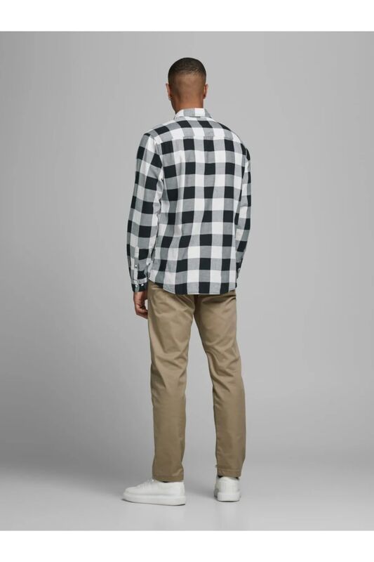 Jjegıngham Twill Shirt L/S Noos Erkek Siyah UK Gömlek - 12181602