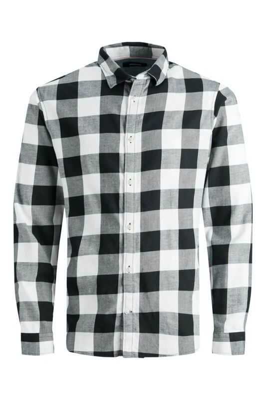 Jjegıngham Twill Shirt L/S Noos Erkek Siyah UK Gömlek - 12181602