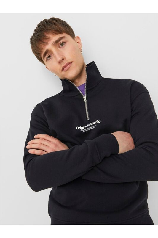 JORVESTERBRO SWEAT QUARTER ZIP HN NOOS Erkek Siyah Sweatshirt - 12241777