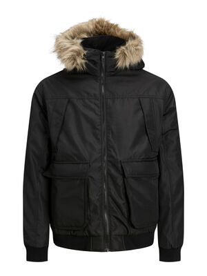 Jack & Jones - Jwhgreat Padded Fur Bomber Erkek Siyah Mont - 12217733
