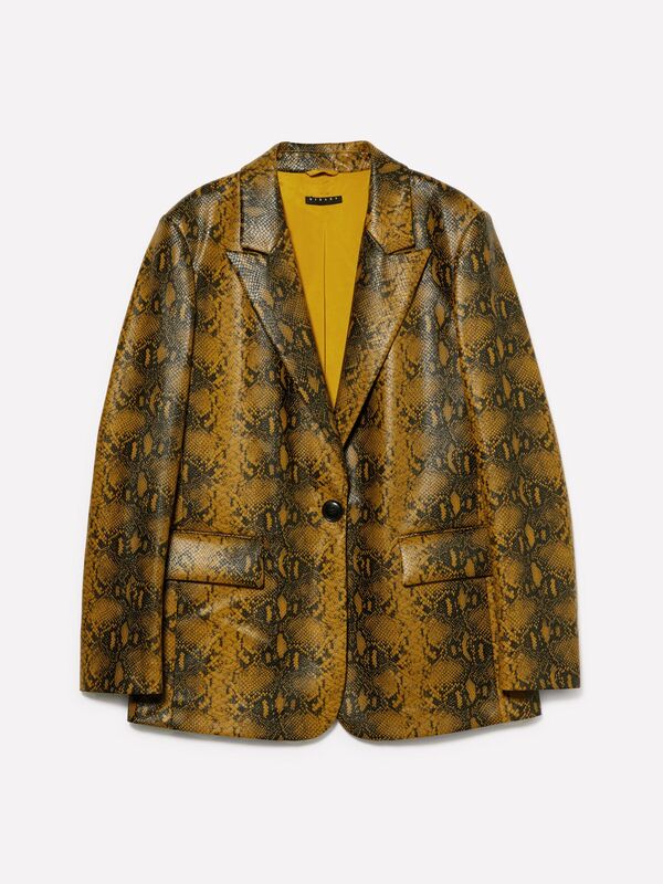 Kapaklı Cepli Tek Düğmeli Baskılı Vegan Deri Ceket Kadın Siyah Mix Ceket - 324A2S6VLW029