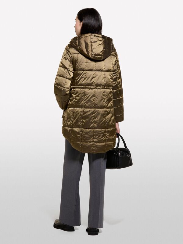 Kapüşonlu Beli Büzgülü Gizli Fermuar Kapamalı Mont Kadın Haki Mont - 324A2E3XLN052