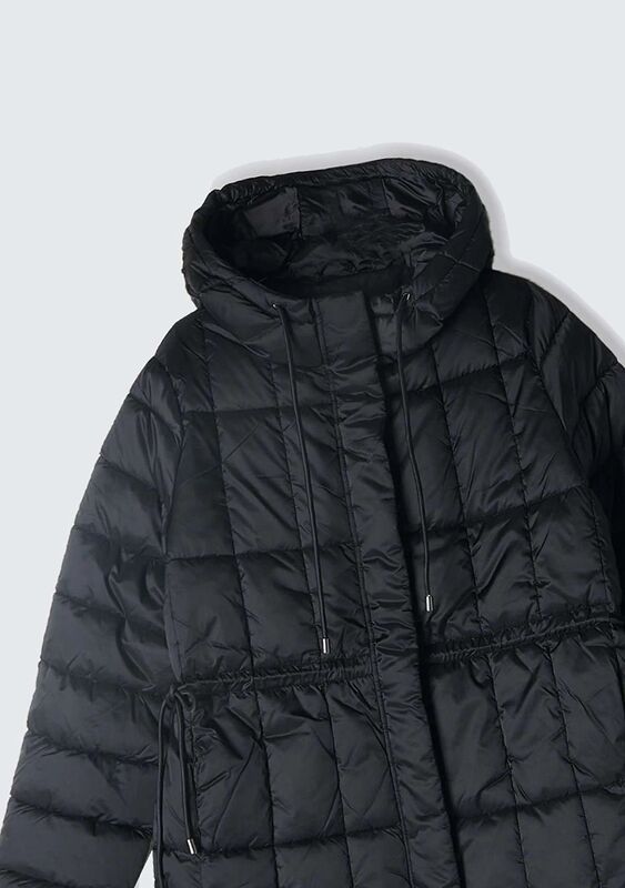 Kapüşonlu Beli Büzgülü Gizli Fermuar Kapamalı Mont Kadın Siyah Mont - 324A2E3XLN052