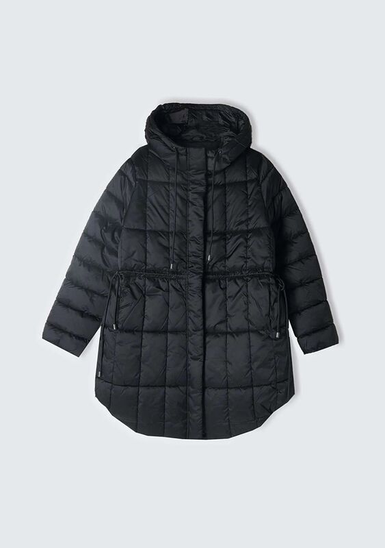 Sisley - Kapüşonlu Beli Büzgülü Gizli Fermuar Kapamalı Mont Kadın Siyah Mont - 324A2E3XLN052