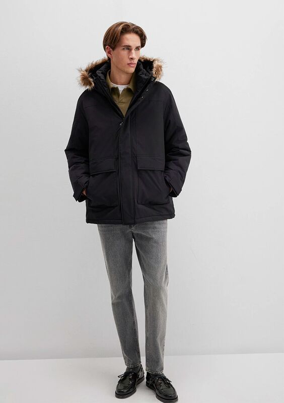 KAPÜŞONLU PARKA Erkek Siyah Parka - M0110472