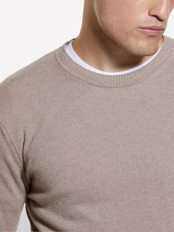 Kaşmir Karışımlı Bisiklet Yaka Kazak Erkek Bej Kazak - 325A102HS1B17