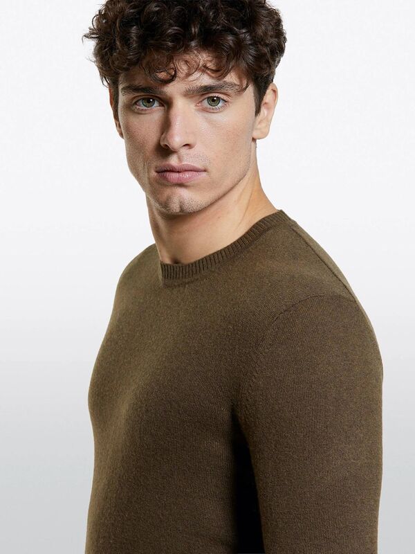 Kaşmir Karışımlı Bisiklet Yaka Kazak Erkek Kahverengi Kazak - 325A102HS1B17