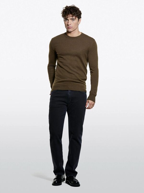 Sisley - Kaşmir Karışımlı Bisiklet Yaka Kazak Erkek Kahverengi Kazak - 325A102HS1B17