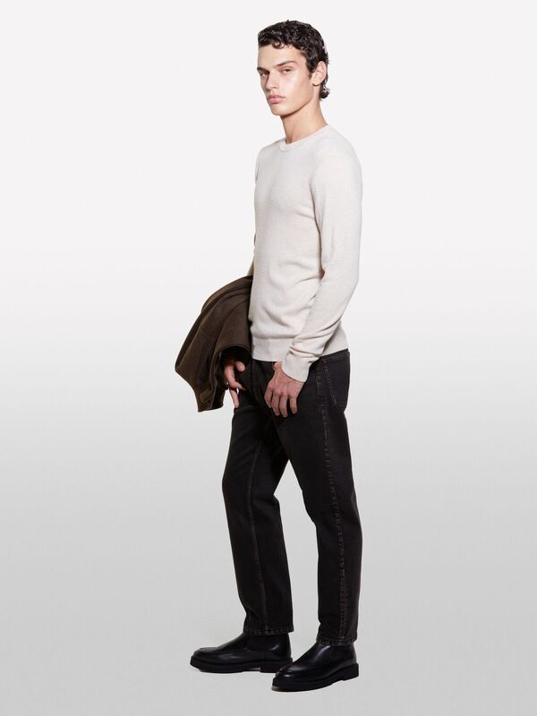 Kaşmir Karışımlı Bisiklet Yaka Kazak Erkek Krem Kazak - 324A102HS1B17