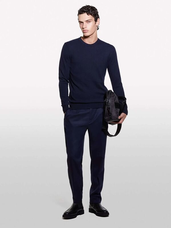 Sisley - Kaşmir Karışımlı Bisiklet Yaka Kazak Erkek Lacivert Kazak - 325A102HS1B17