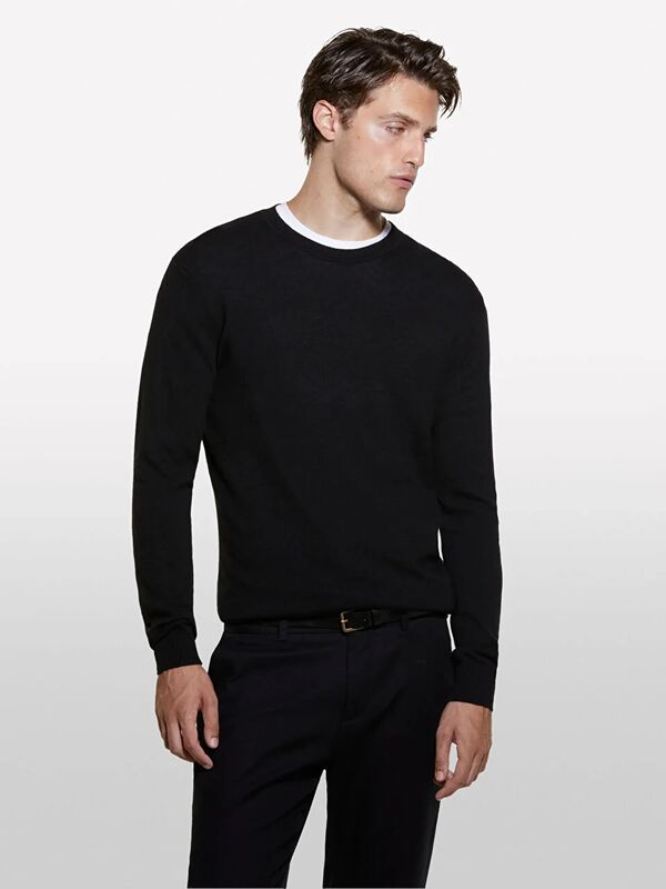 Kaşmir Karışımlı Bisiklet Yaka Kazak Erkek Siyah Kazak - 325A102HS1B17