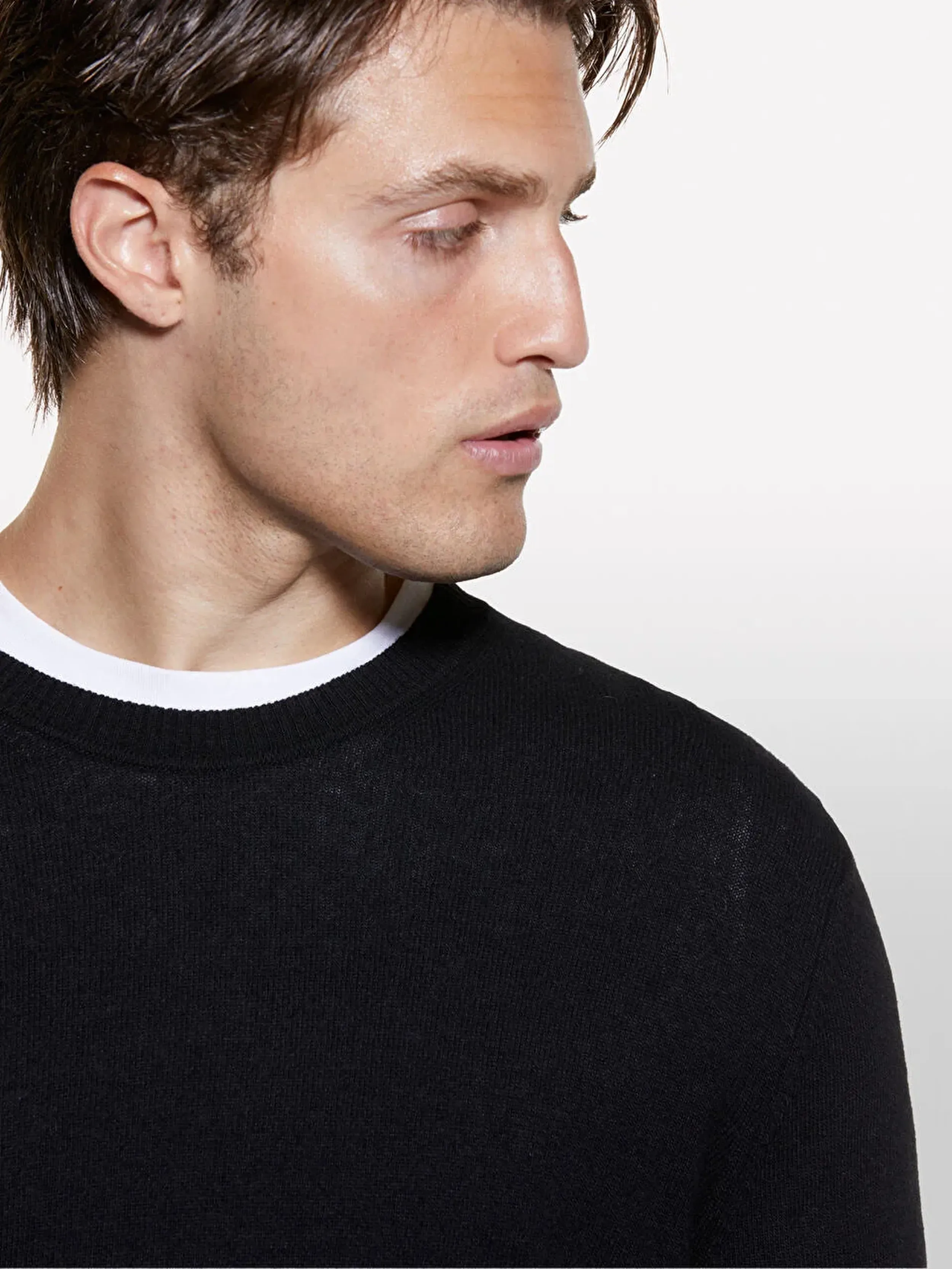 Kaşmir Karışımlı Bisiklet Yaka Kazak Erkek Siyah Kazak - 325A102HS1B17