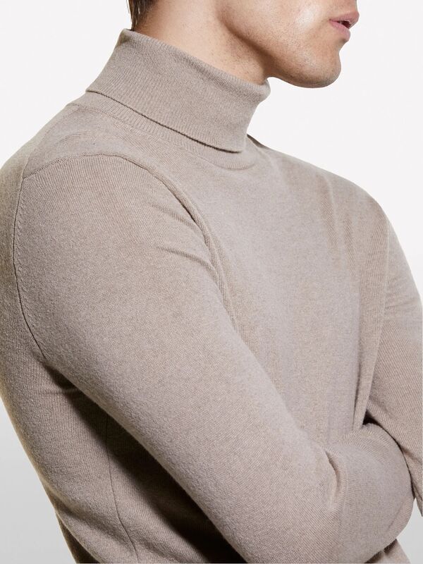 Kaşmir Karışımlı Dik Yaka Kazak Erkek Bej Kazak - 325A102HS2177