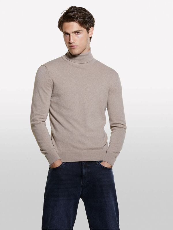 Kaşmir Karışımlı Dik Yaka Kazak Erkek Bej Kazak - 325A102HS2177