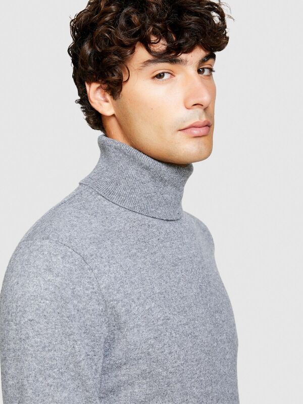 Kaşmir Karışımlı Dik Yaka Kazak Erkek Siyah Kazak - 323A102HS2177